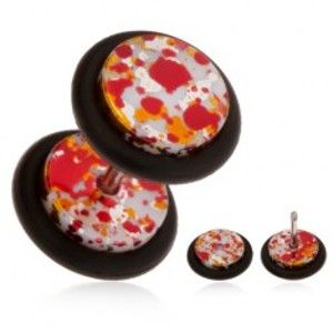 Šperky eshop - Akrylový fake piercing do ucha, farebné fľaky na povrchu, gumičky PC06.21
