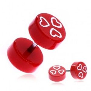 Šperky eshop - Akrylový fake plug s bielymi srdciami na červenom podklade PC33.16