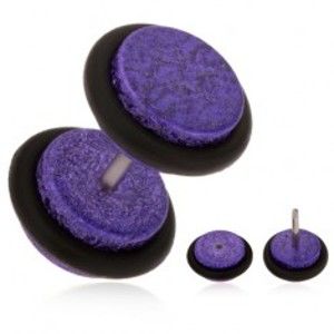 Šperky eshop - Akrylový falošný plug do ucha, fialový pieskovaný povrch, gumičky PC02.26