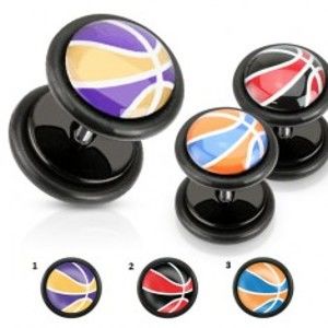 Šperky eshop - Akrylový falošný plug, farebná basketbalová lopta, čierne gumičky W11.17/18 - Motívy: 03.