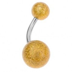 Šperky eshop - Akrylový piercing do bruška, guličky s pieskovaným povrchom zlatej farby PC03.23