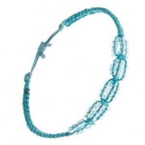 Šperky eshop - Azúrový pletený náramok zo šnúrok, lesklé korálkové ovály S52.28