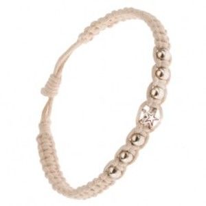 Šperky eshop - Béžový náramok zo zapletaných šnúrok, korálky a hviezda S34.14