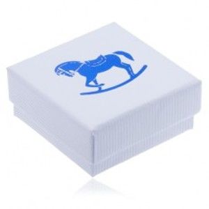 Šperky eshop - Biela vrúbkovaná darčeková krabička, modrý hojdací koník Y3.12