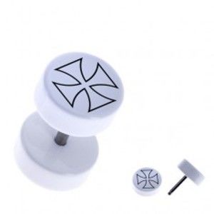 Šperky eshop - Biely fake piercing - akrylový, okrúhly, obrys maltézskeho kríža PC31.14