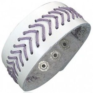 Šperky eshop - Biely koženkový náramok - fialový prešívaný stromček U15.16