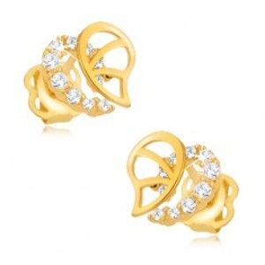 Šperky eshop - Briliantové náušnice, 14K zlato - nepravidelná kontúra srdca s diamantmi a výrezmi BT503.47