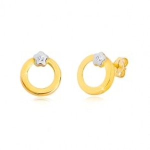 Šperky eshop - Briliantové náušnice v 14K zlate - kruh s diamantom v kvietku z bieleho zlata BT504.20