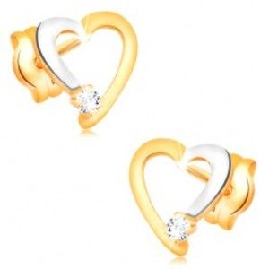 Šperky eshop - Briliantové náušnice v 14K zlate - obrys srdiečka s čírym diamantom BT501.41