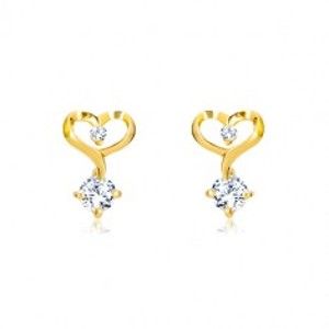 Šperky eshop - Briliantové náušnice v 14K žltom zlate - kontúra srdca s diamantmi BT504.46