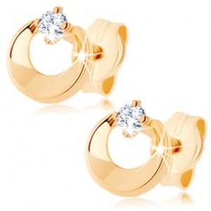 Šperky eshop - Briliantové náušnice v žltom 14K zlate - kruh s výrezom a čírym diamantom BT501.22