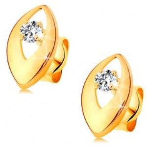 Šperky eshop - Briliantové náušnice v žltom 14K zlate - žiarivý diamant v lesklom zrnku BT177.23