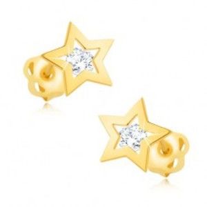 Šperky eshop - Briliantové náušnice zo žltého 14K zlata - obrys hviezdičky, číry diamant BT502.04