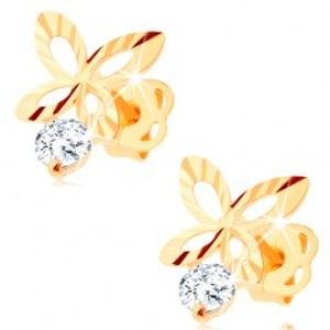 Šperky eshop - Briliantové zlaté náušnice 585 - ligotavý obrys motýľa, číry diamant BT503.54