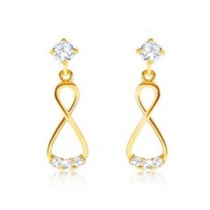Šperky eshop - Briliantové zlaté náušnice 585 - visiaca osmička, číre diamanty BT502.03
