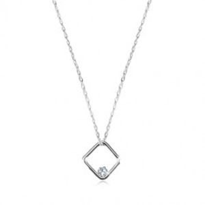 Briliantový náhrdelník z bieleho zlata 375 - lesklý kosoštvorec s diamantom