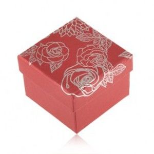 Šperky eshop - Červená krabička na šperk, motív kvetov striebornej farby Y27.13