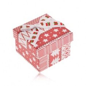 Šperky eshop - Červeno-biela darčeková krabička, vianočný motív, mašľa VY15