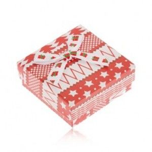 Šperky eshop - Červeno-biela krabička na náušnice, hviezdy, stromy, guličky, mašľa VY11