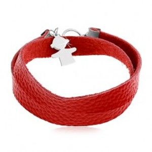 Šperky eshop - Červený náramok z umelej kože, prívesok a zapínanie v striebornej farbe Z25.10