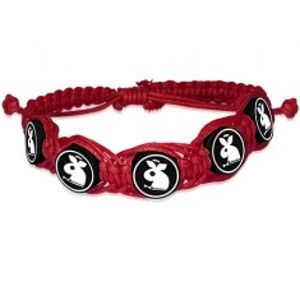 Šperky eshop - Červený pletený náramok, Fimo kruhové koráliky so zajačikom AA40.23