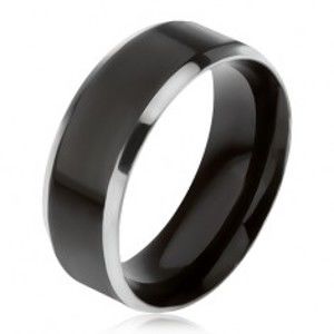 Šperky eshop - Čierna obrúčka z ocele 316L, šikmé okraje striebornej farby BB15.14 - Veľkosť: 65 mm