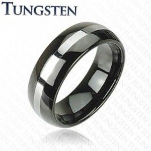 Šperky eshop - Čierna obrúčka z tungstenu, pás striebornej farby, zaoblený povrch, 8 mm Z36.11 - Veľkosť: 50 mm