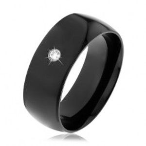 Šperky eshop - Čierna oceľová obrúčka, lesklý vypuklý povrch, okrúhly číry zirkón HH10.16 - Veľkosť: 60 mm