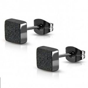 Šperky eshop - Čierne oceľové náušnice, štvorček s drsným pieskovaným povrchom AA14.03