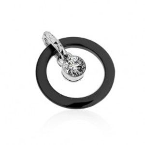 Šperky eshop - Čierny keramický dvojprívesok, kontúra kruhu, okrúhly číry zirkón SP38.23