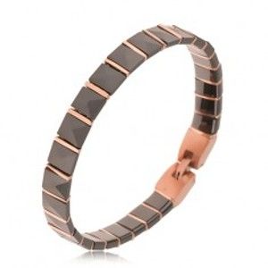 Šperky eshop - Čierny keramický náramok, pyramídové články, prúžky ružovozlatej farby S68.01