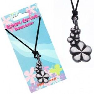 Šperky eshop - Čierny náhrdelník - šnúrka, prívesok, tri kvety S7.10