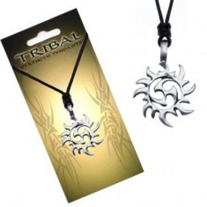 Šperky eshop - Čierny náhrdelník - šnúrka, prívesok TRIBAL, slnko S3.19