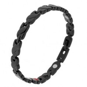Šperky eshop - Čierny oceľový náramok, obdĺžnikové články so šikmým pásom, magnety SP17.15