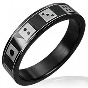 Šperky eshop - Čierny oceľový prsteň  hracie kocky D4.15 - Veľkosť: 55 mm