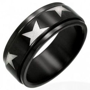 Šperky eshop - Čierny oceľový prsteň s točiacou sa obručou a hviezdami B4.08 - Veľkosť: 70 mm