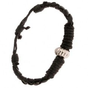 Šperky eshop - Čierny pletený náramok ovinutý šnúrkou, ozdobná korálka S31.14
