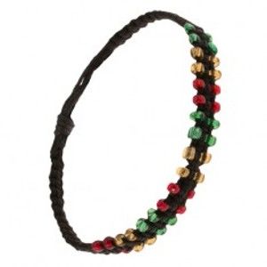Šperky eshop - Čierny pletený náramok zo šnúrok, farebné korálkové okraje S19.02
