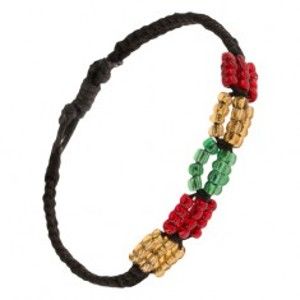 Šperky eshop - Čierny pletený šnúrkový náramok, farebné korálkové ovály S18.23