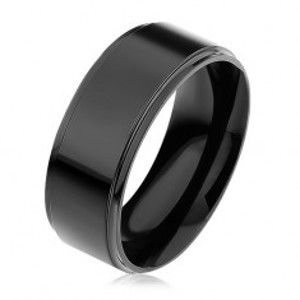 Šperky eshop - Čierny prsteň z chirurgickej ocele, vyvýšený pás, vysoký lesk HH10.4 - Veľkosť: 60 mm