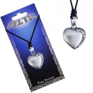 Šperky eshop - Čierny šnúrkový náhrdelník, kovový prívesok srdca, keltský uzol P3.5