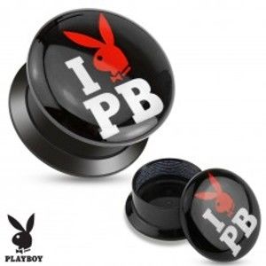Šperky eshop - Čierny šrubovací plug z akrylu - I love Playboy S69.09/14 - Hrúbka: 12 mm