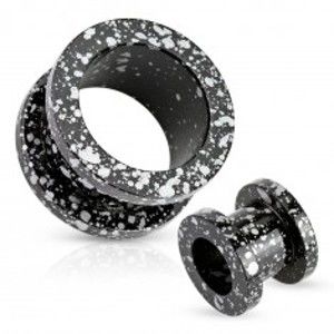 Šperky eshop - Čierny tunel z ocele 316L, nepravidelne pofŕkaný bielou farbou I45.12/20 - Hrúbka: 4 mm
