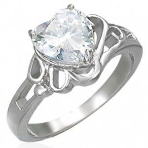 Šperky eshop - Dámsky lesklý oceľový prsteň, veľké číre zirkónové srdce D6.20 - Veľkosť: 60 mm