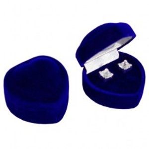 Šperky eshop - Darčeková krabička na náušnice - tmavomodré zamatové srdce Y26.4