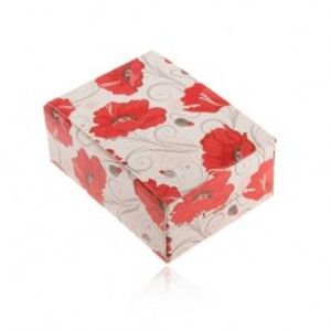 Šperky eshop - Darčeková krabička na prsteň a náušnice alebo retiazku, červené kvety Y60.3