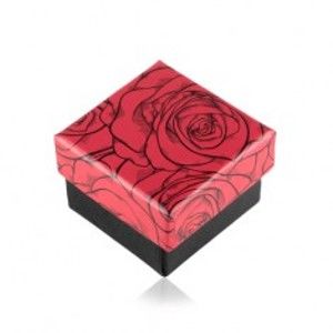 Šperky eshop - Darčeková krabička na prsteň alebo náušnice, vzor ruží, čierno-červená kombinácia - A Y15.07