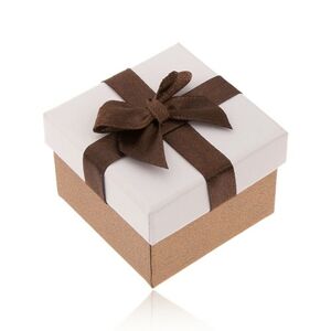 Darčeková krabička na prsteň, bronzová a biela farba, hnedá mašlička