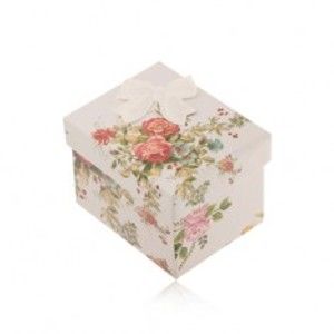 Darčeková krabička na prsteň, náušnice alebo prívesok, farebné kvety, mašľa