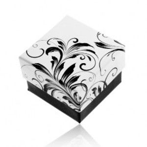 Šperky eshop - Darčeková krabička na prsteň, vzor popínavých listov, čierno-biela kombinácia - A Y28.4